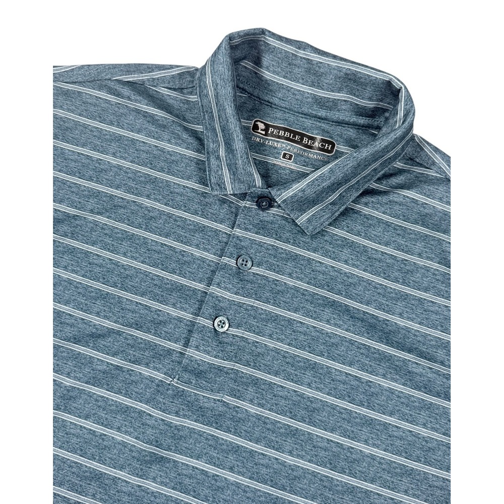 Pebble Beach Polo Shirt Men Small Blue Excellent Striped Dry-Luxe Performance